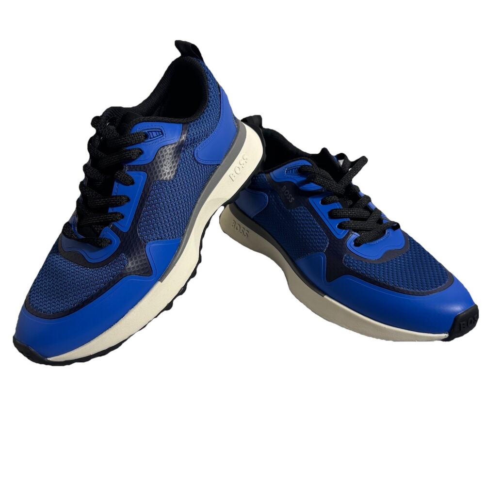 Boss Men's Shoes Size 9 Blue Mixed Material Trainers With Mesh Details-50513195